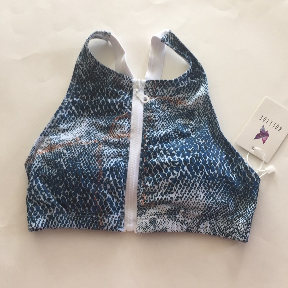 Zip up high neck bikini top